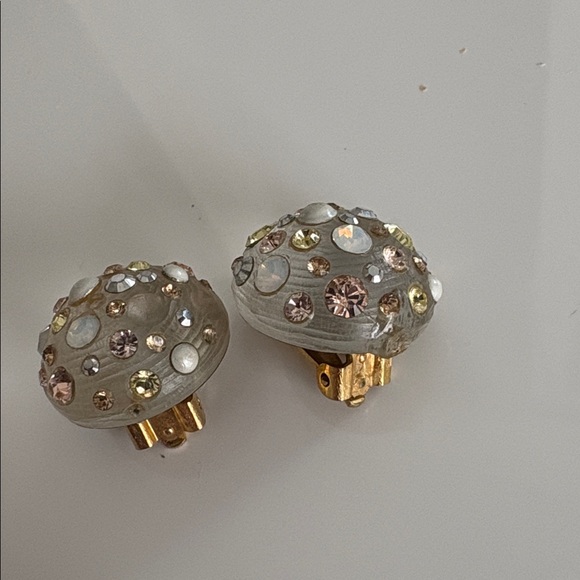 Alexis Bittar Champagne Dome Clip-On Earrings with Pink and Yellow Crystals - Picture 5 of 6